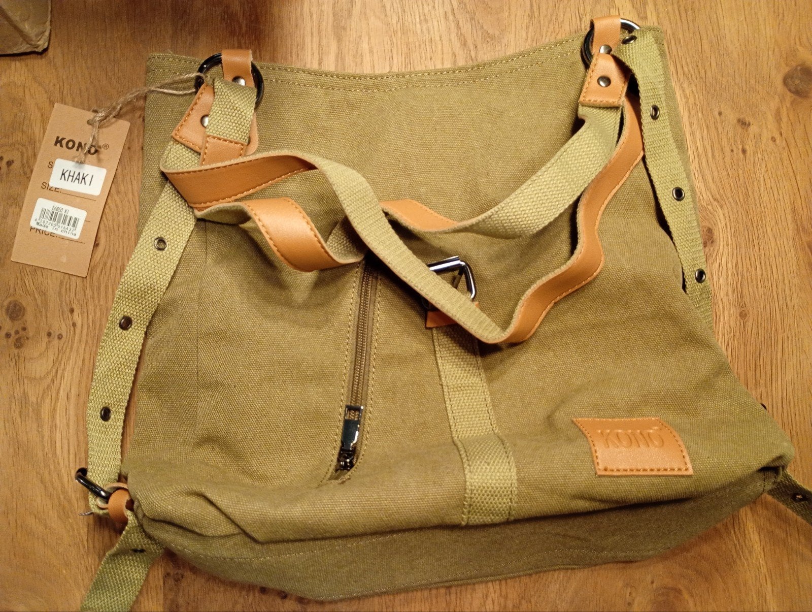KONO Khaki Canvas Rugzak/Schoudertas - Nieuw, Sieraden, Tassen en Uiterlijk, Tassen | Rugtassen, Ophalen of Verzenden, Nieuw, Overige merken