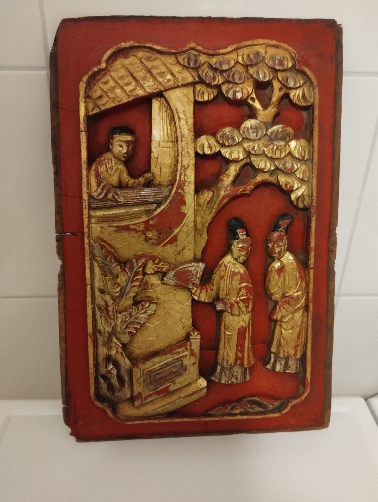 Antiek chinees 3D houten paneel, Ophalen of Verzenden