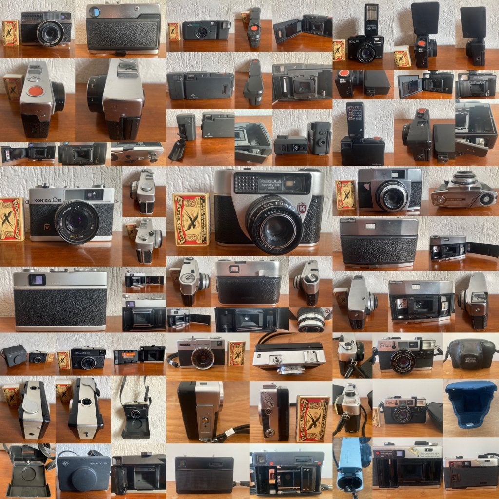 11 vintage jaren 70 zwarte fotocameraatjes fototoestelletjes, Ophalen of Verzenden, Gebruikt, Compact, Overige Merken