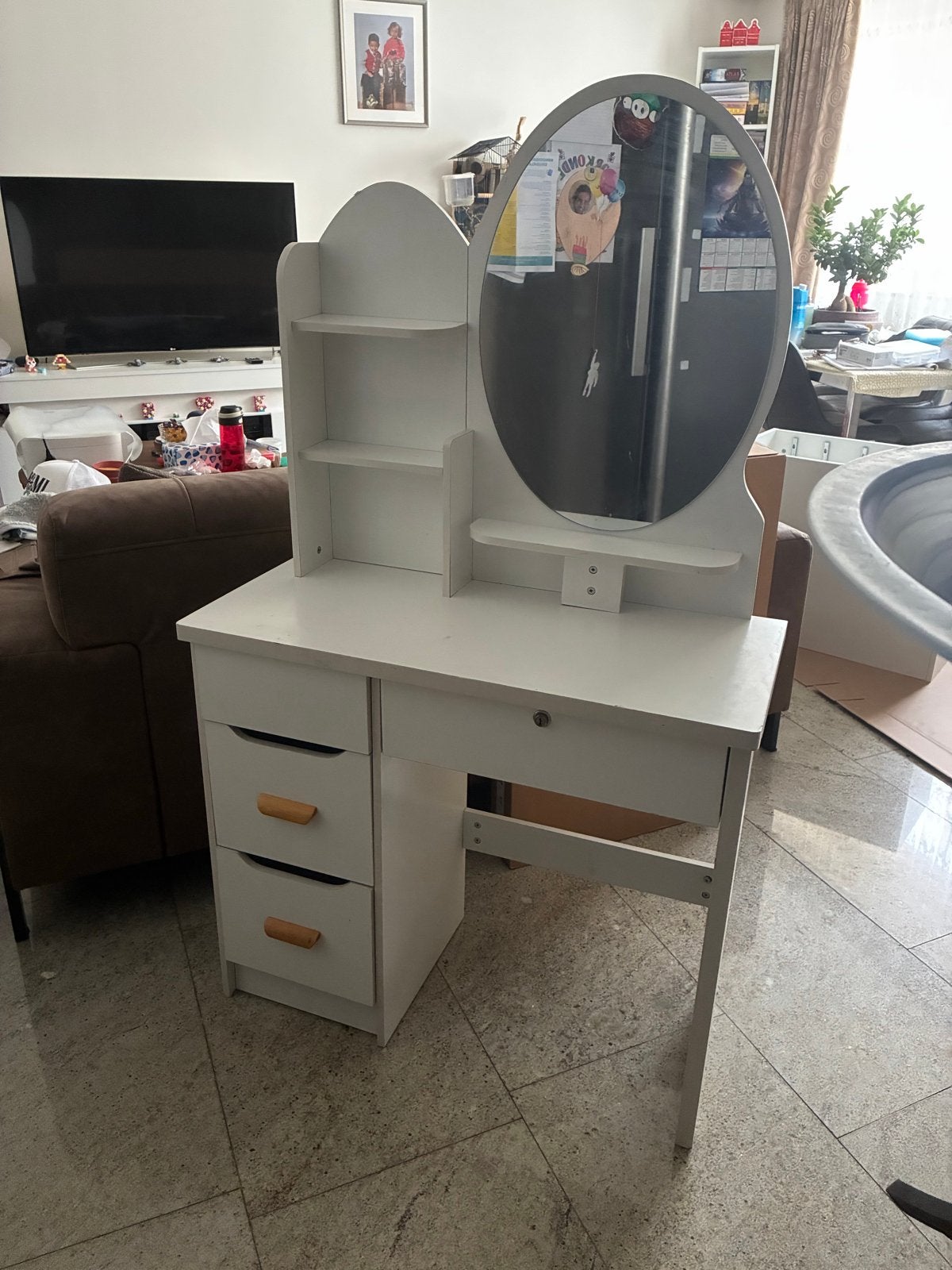 Witte kaptafel met spiegel en lades voor een kind, Huis en Inrichting, Tafels | Kaptafels, Ophalen, Gebruikt, 100 tot 150 cm, 50 tot 100 cm