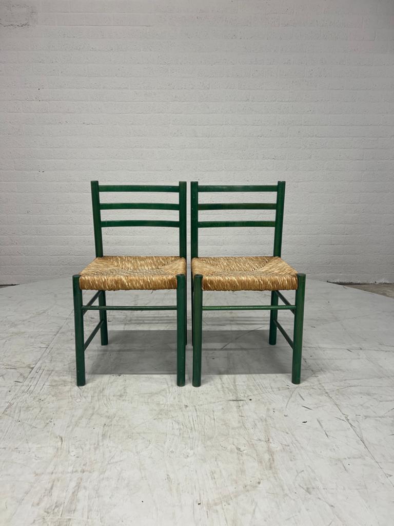 Set van 2 groene houten stoeltjes met gevlochten zitting, Ophalen