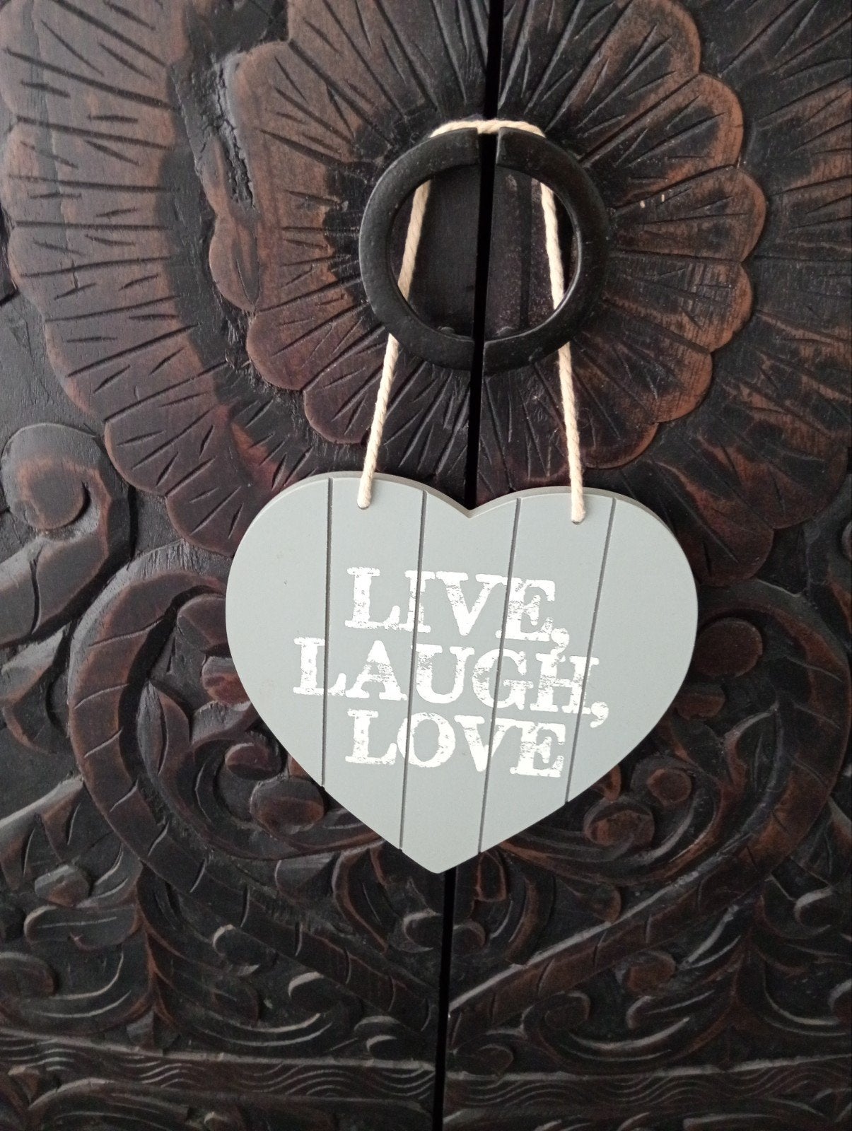 Decoratief hartje 'Live, Laugh, Love', Ophalen of Verzenden, Zo goed als nieuw, Grijs, Hout