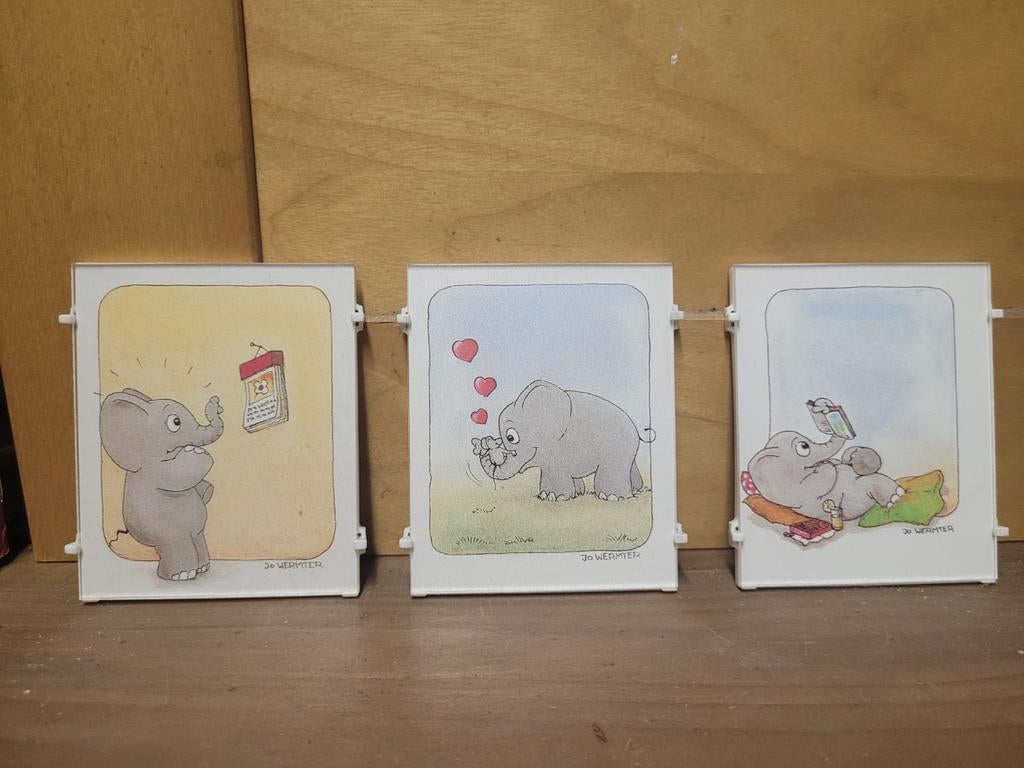 Lijstjes - Set van 6 Diddl olifantjes wanddecoratie, Gebruikt, Wandhanger, Meerkleurig, Ophalen of Verzenden