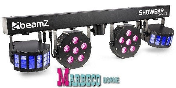 LED ShowBar 2x PAR, 2x Derby, Accu, PartyBar, Sound, DMX, Geluidgestuurd, Nieuw, Info@marbeco.nl, BeamZ