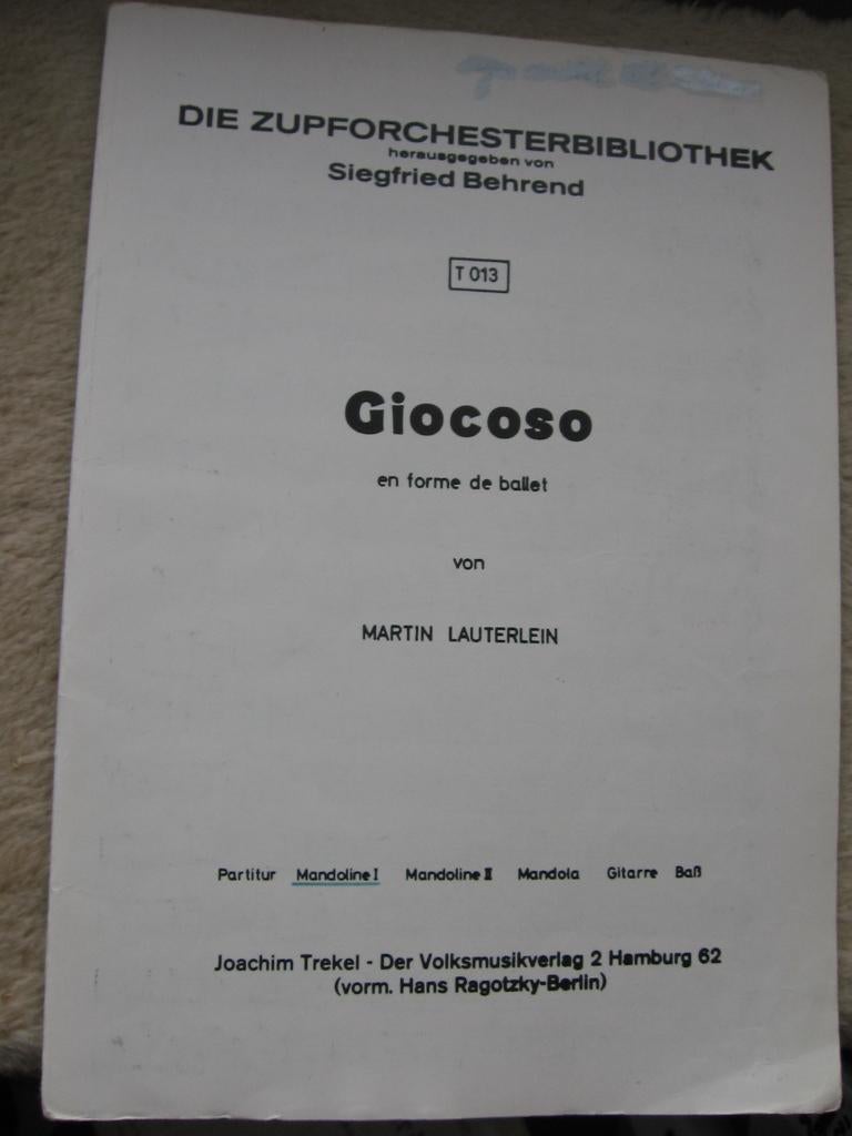 Martin Lauterlein - Giocoso en forme de ballet, Muziek en Instrumenten, Bladmuziek, Gebruikt, Overige genres, Banjo of Mandoline