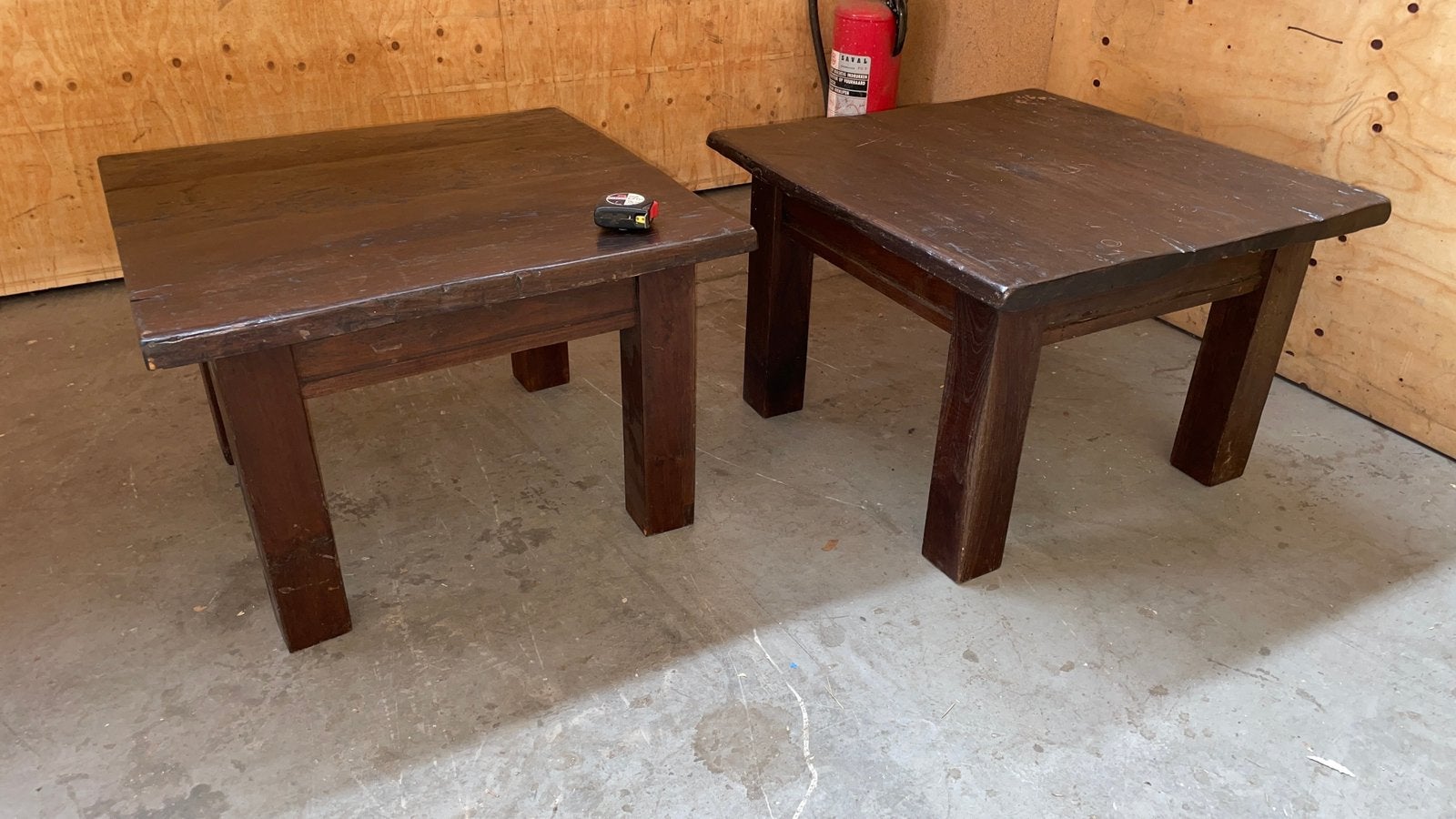 2x donkere salontafel 70x70cm, Ophalen, Gebruikt, Rechthoekig