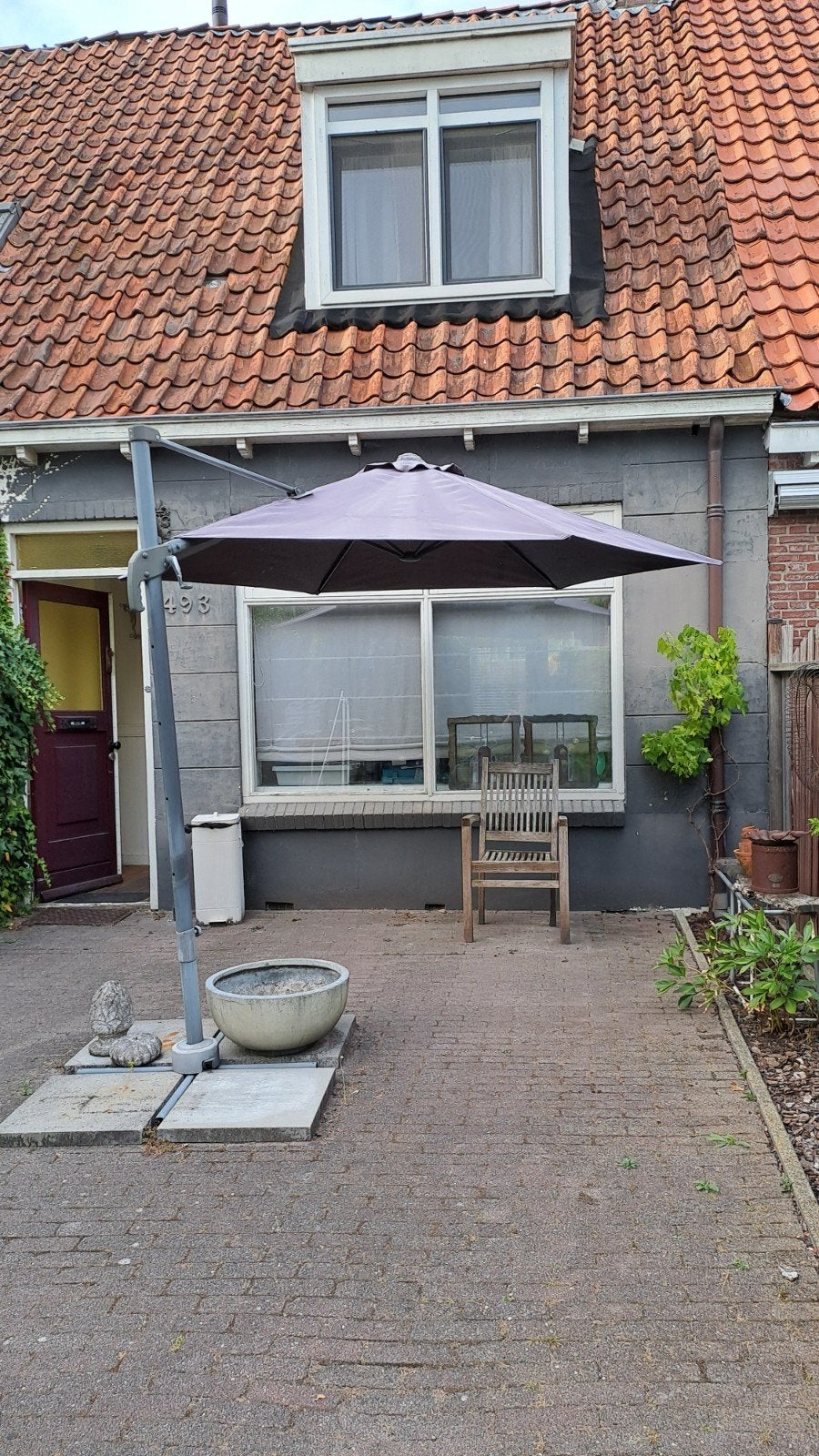 Zweefparasol - Grijs - Gebruikt, Tuin en Terras, Parasols, Ophalen, Verstelbaar, Gebruikt, 2 tot 3 meter