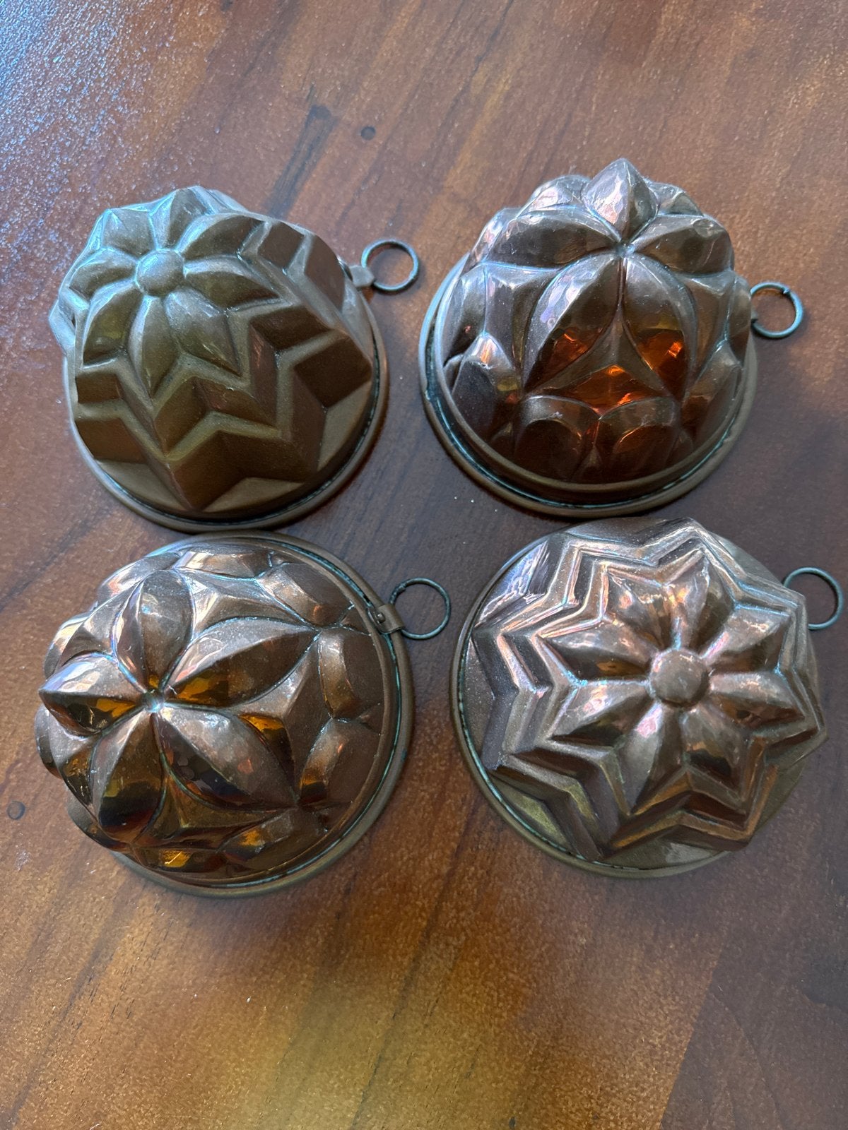 Set van 4 Antieke Koperen Puddingvormen, Ophalen of Verzenden