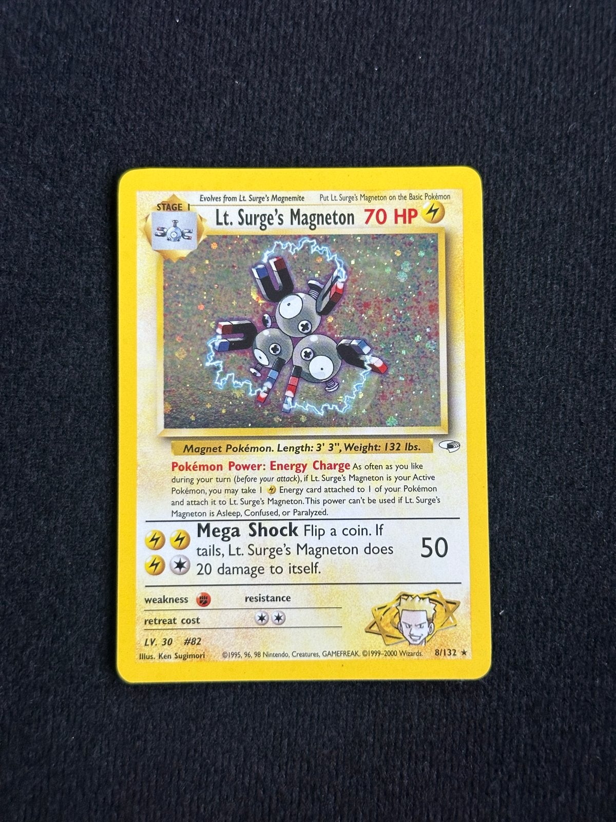 Lt. Surge's Magneton Holo - Gym Heroes 8/132, Ophalen of Verzenden, Gebruikt, Losse kaart, Foil
