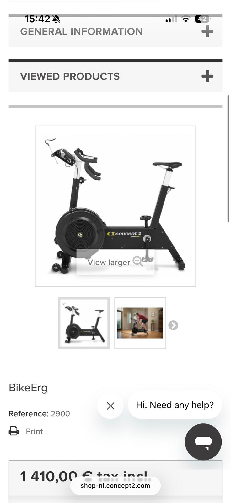Concept 2 bike, Ophalen, Zo goed als nieuw, Hometrainer