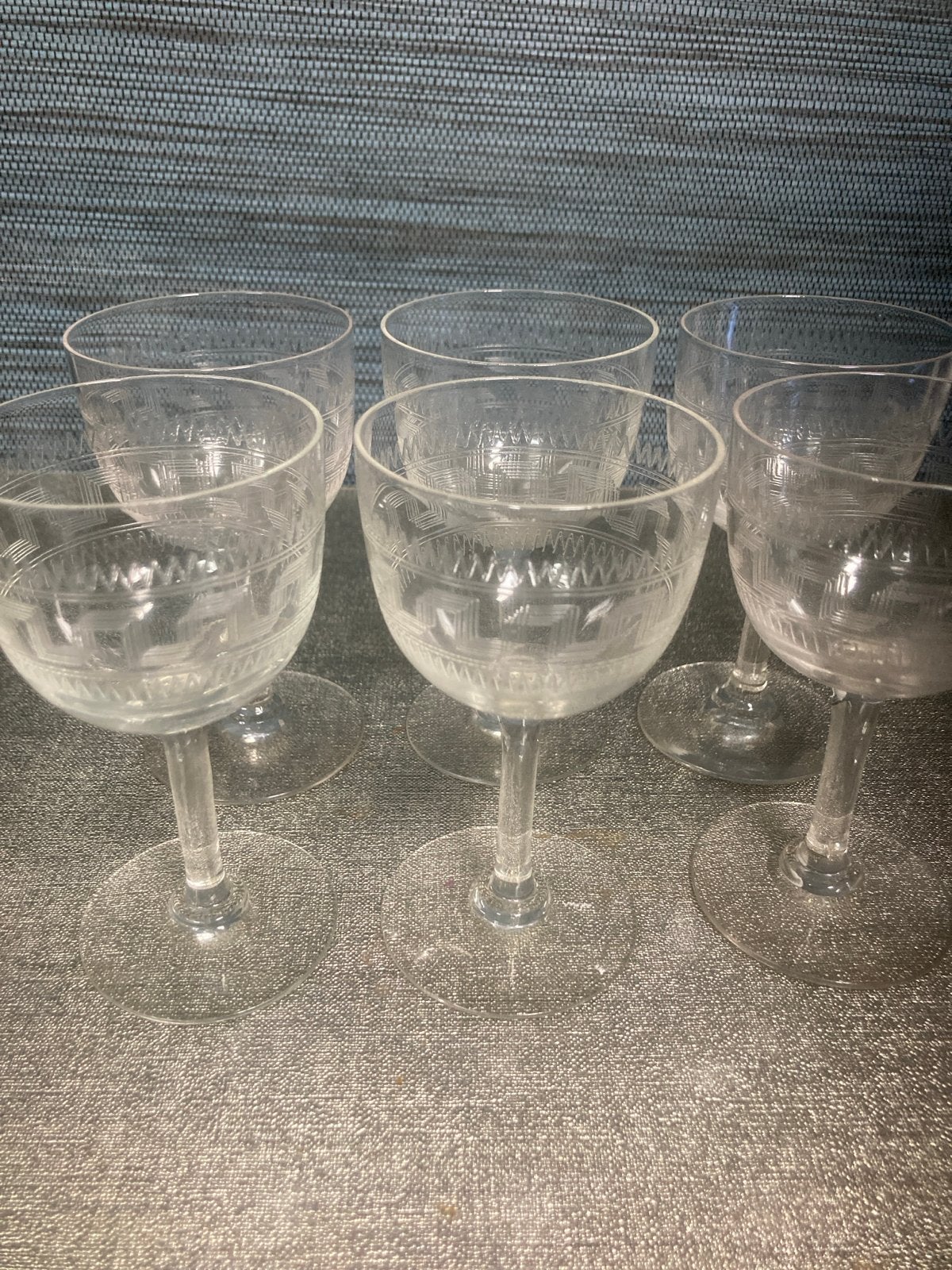6 Leerdam/Kristal Unie portglazen met Griekse sleutel, Antiek en Kunst, Ophalen of Verzenden