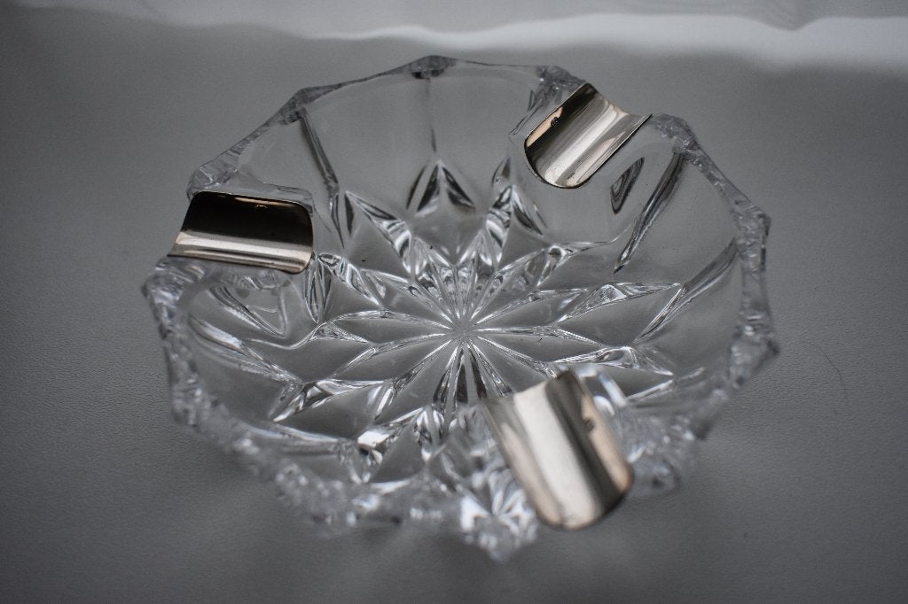 2 x asbak kristal en glas met zilver gekeurd design vintage, Antiek en Kunst, Antiek | Glas en Kristal, Ophalen of Verzenden