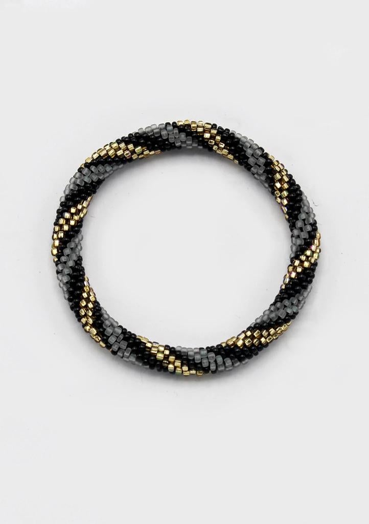 Glaskralen armband - disco zwart en goud - RB338, Overige materialen, Overige kleuren, Verzenden, Nieuw