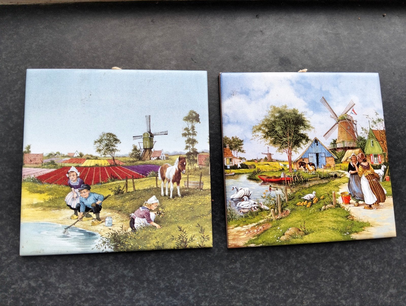 2 Vintage Wandtegels, Jan van Hunnik (Ter Steege Holland), Ophalen