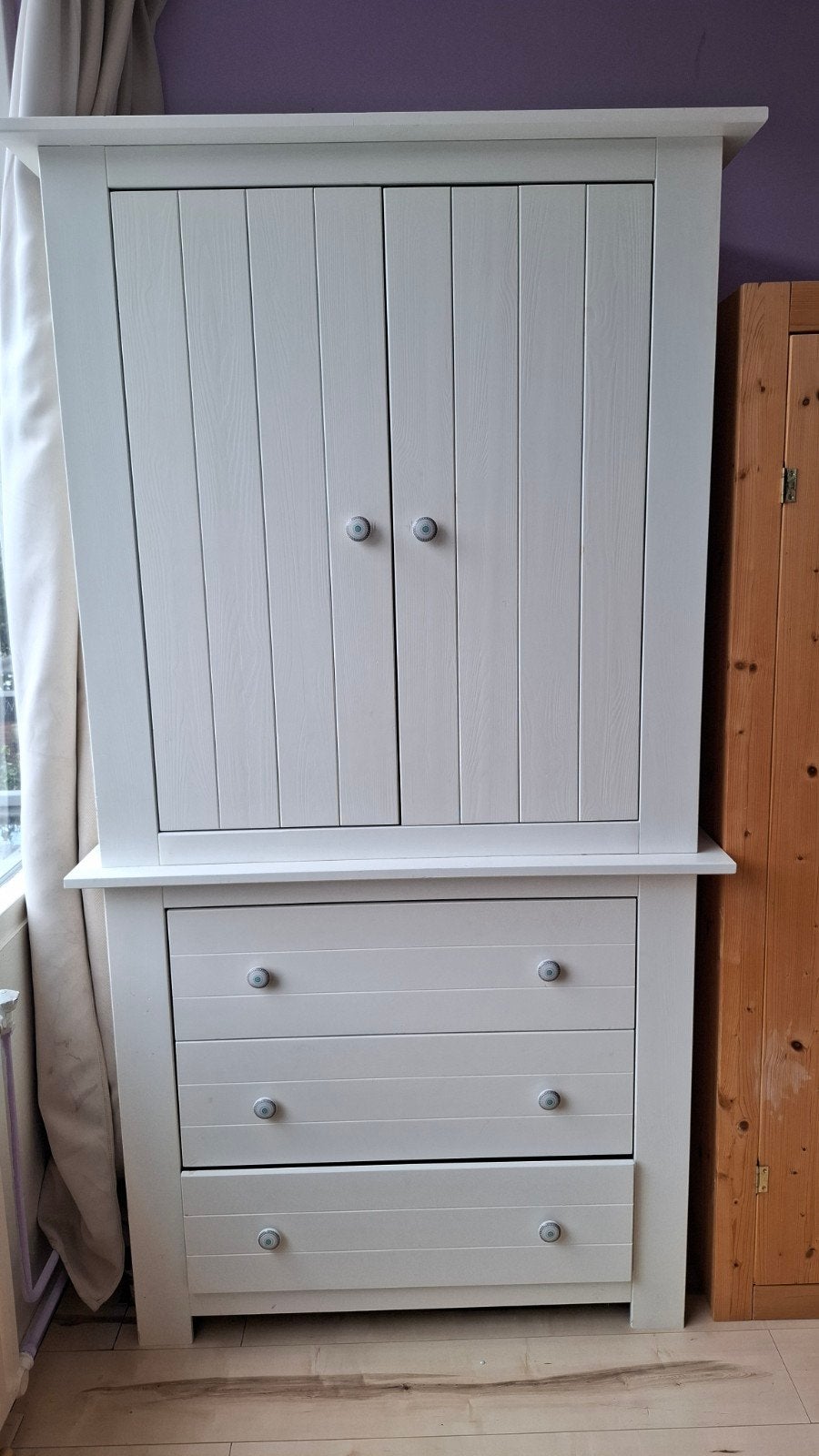 Handgemaakte White Wash Houten Kledingkast, Met deur(en), Gebruikt, Ophalen of Verzenden, 150 tot 200 cm