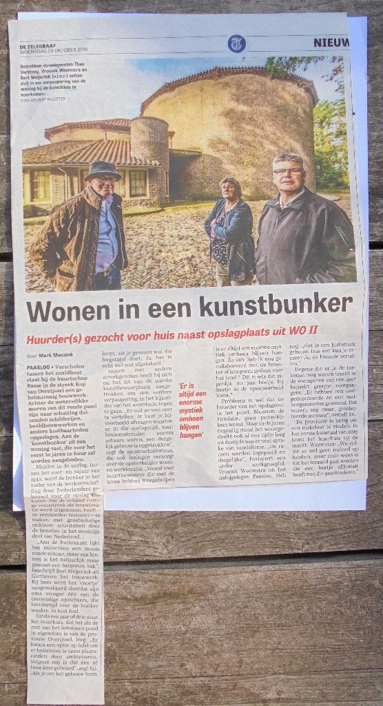 Artikel uit TELEGRAAF 2018 over Kunstbunker te Paaslo/Basse, Ophalen of Verzenden, 1980 tot heden, Ongelopen, Overijssel