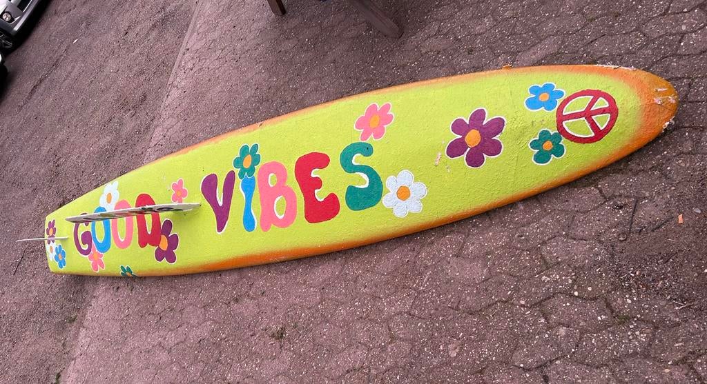 Surfplank / good vibes - hippie flower power / 390x70 cm, Ophalen, Gedragen, Carnaval, Accessoires