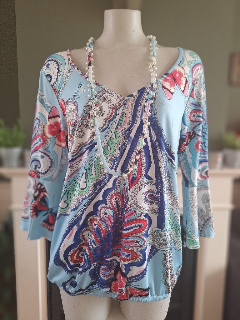 K-Design K design baby blauwe parel top L, K-design, Maat 42/44 (L), Zo goed als nieuw, Lange mouw