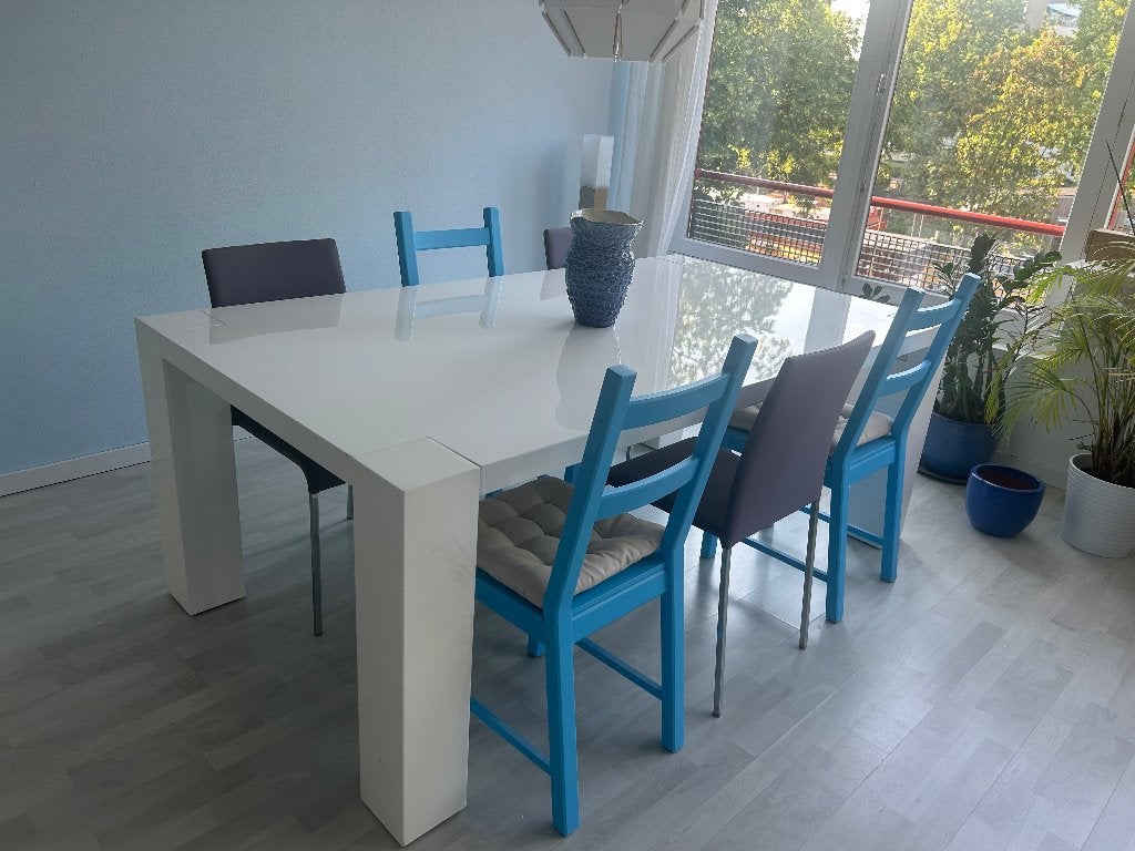 Eettafel 200 x 110 hardhout wit, Ophalen, Gebruikt, 100 tot 150 cm, 200 cm of meer