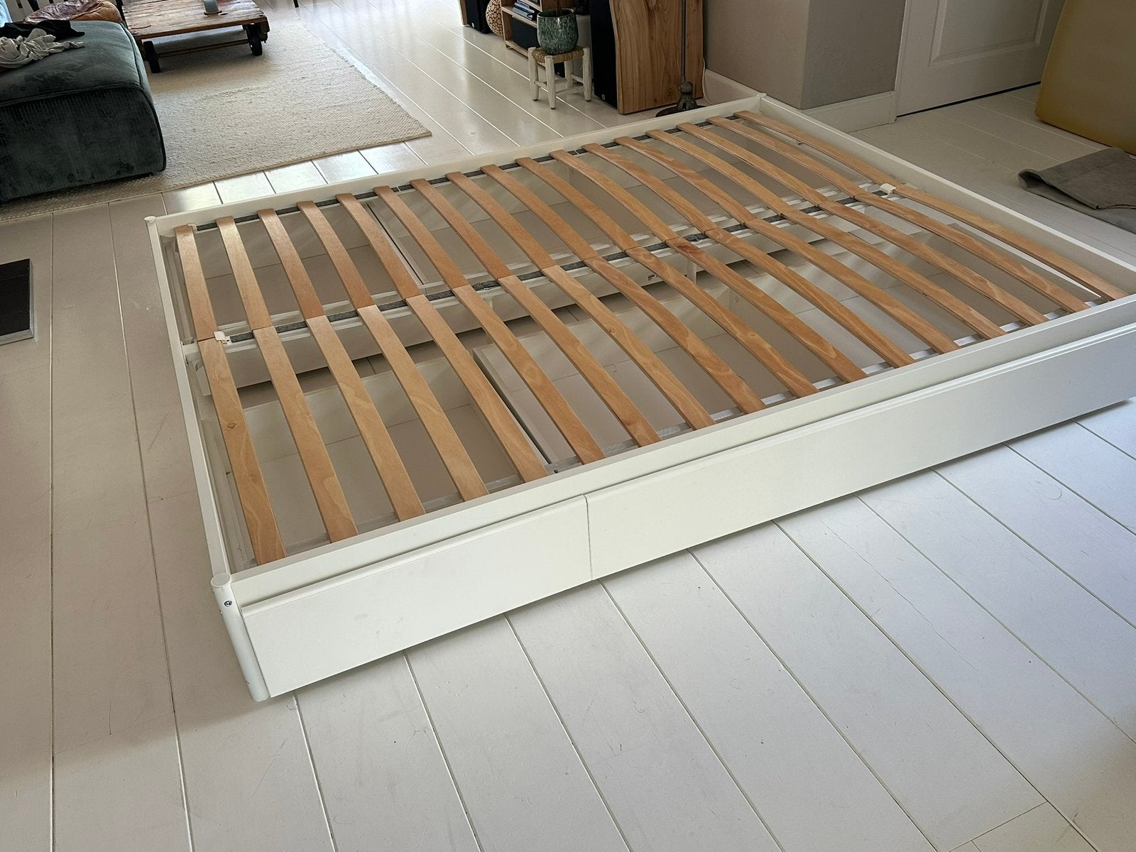Bed 160x200 + lades (wit) stalen frame, Ophalen, Wit, Tweepersoons, 160 cm