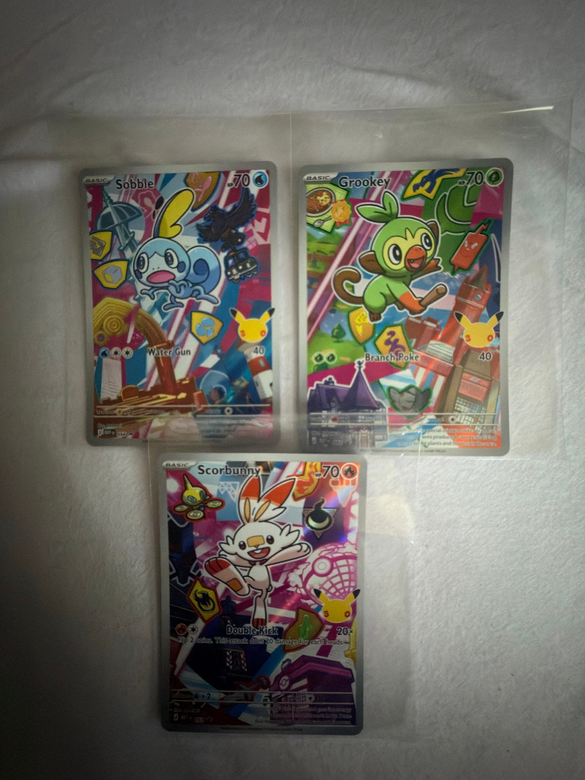 Pokémon Celebrations Full Art Promos: Sobble, Grookey, Scorb, Ophalen of Verzenden, Zo goed als nieuw, Meerdere kaarten