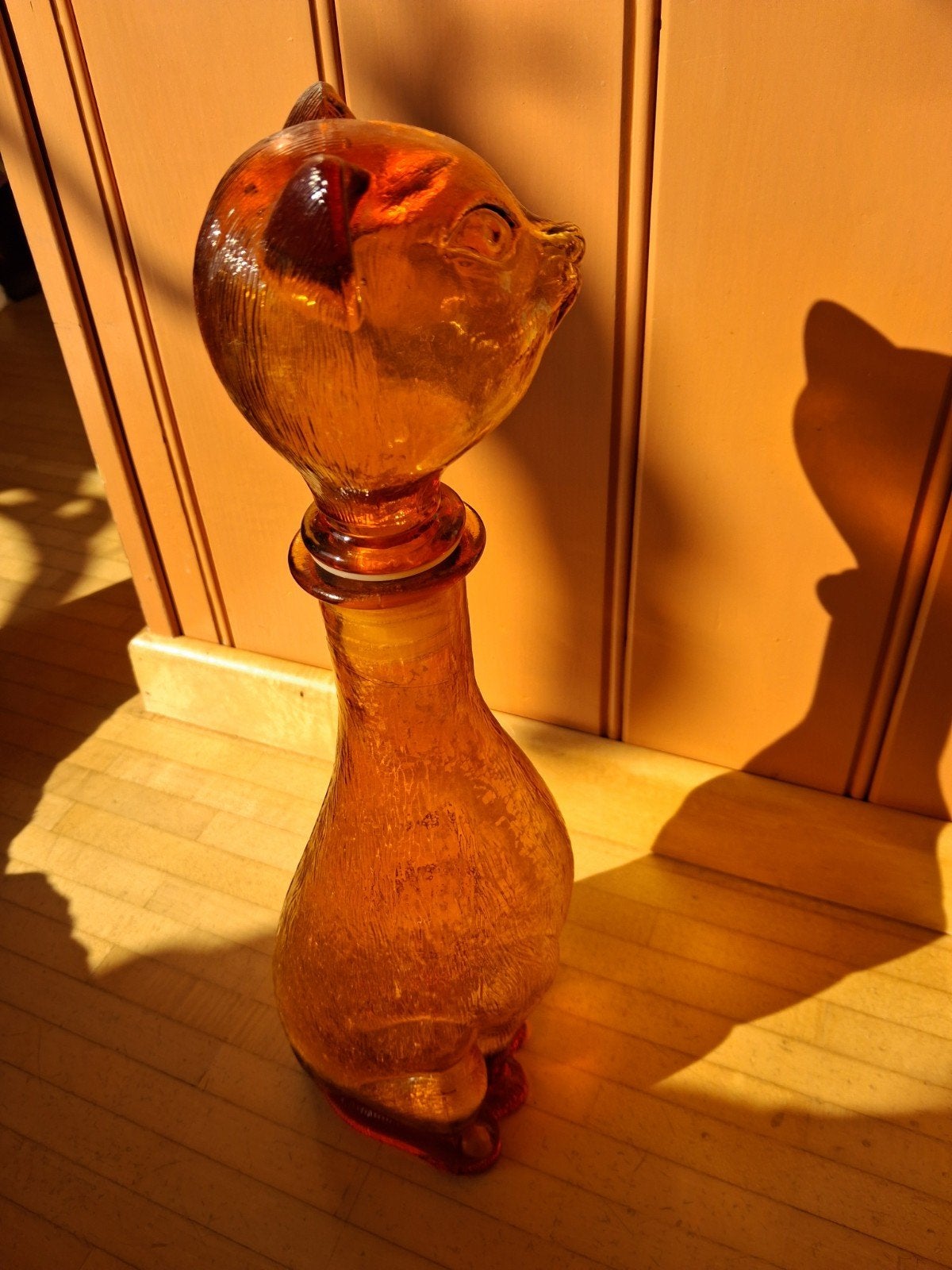 Empoli kat fles oranje/geel - Vintage glas, Antiek en Kunst, Ophalen of Verzenden