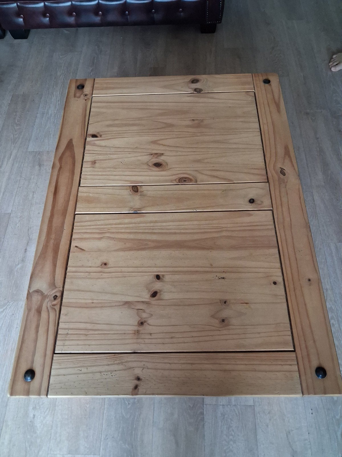 massief mexicaans grenen salontafel., Ophalen, Rechthoekig, 100 tot 150 cm, 50 tot 100 cm
