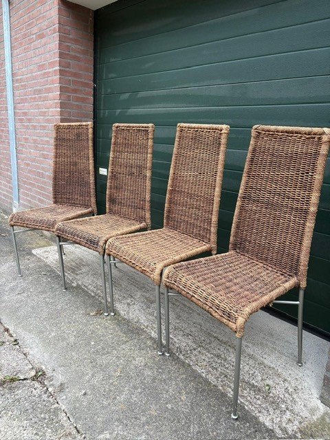 4x rieten/zeegras eetkamerstoel, Ophalen, Gebruikt