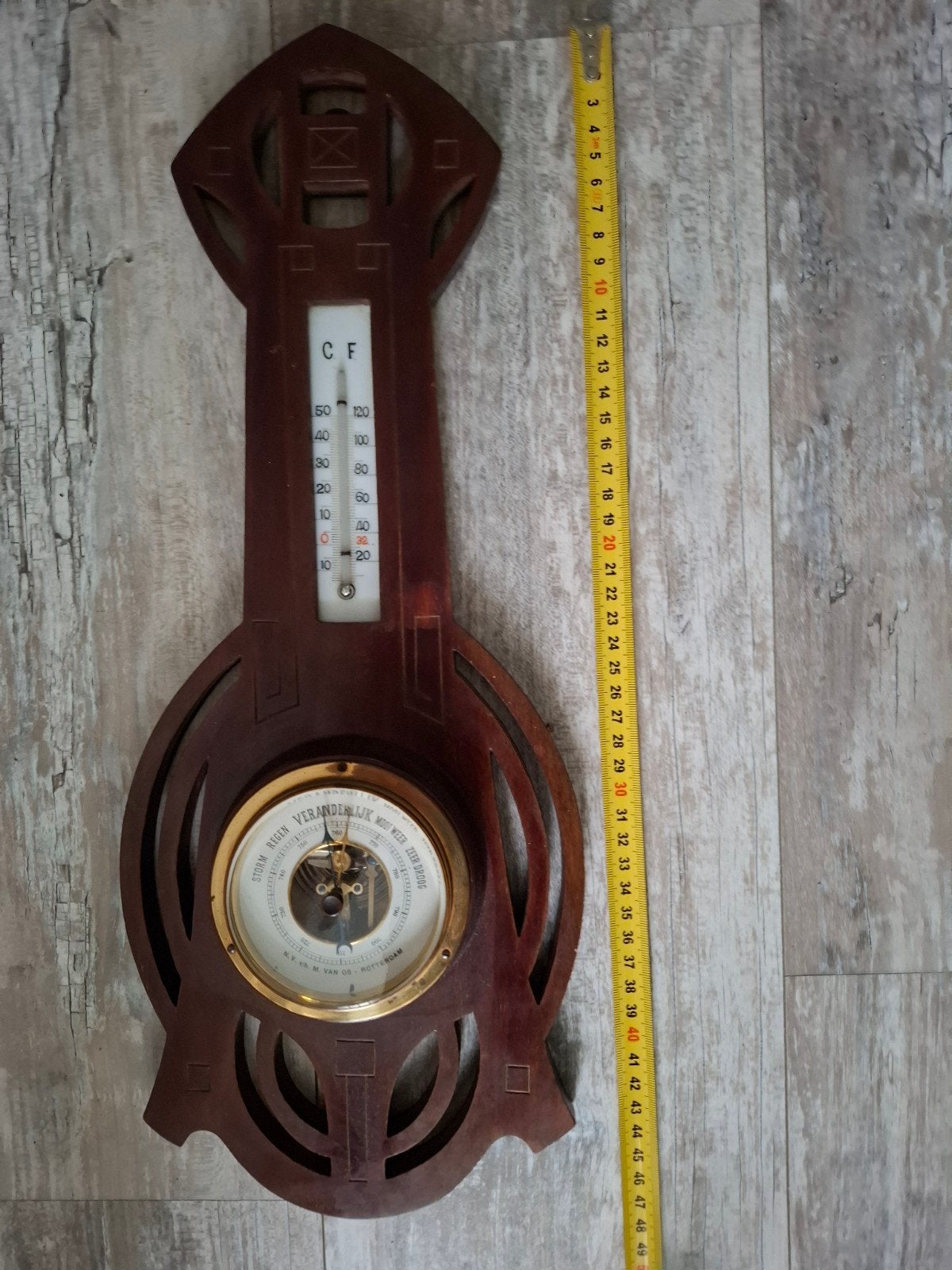 Antieke Barometer en Thermometer in Houten Behuizing, Audio, Tv en Foto, Ophalen of Verzenden, Gebruikt, Weerstation