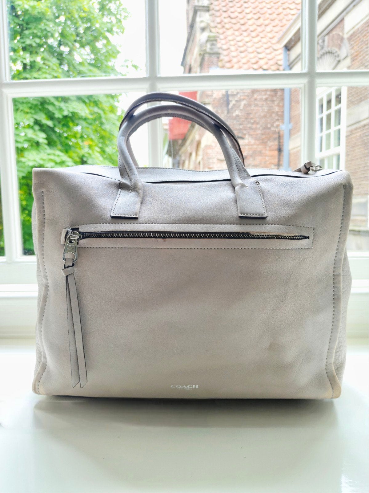 Vintage Coach Leren Shopper | Gerestaureerd Leer | Werktas, Ophalen of Verzenden, Gebruikt, Grijs, Handtas