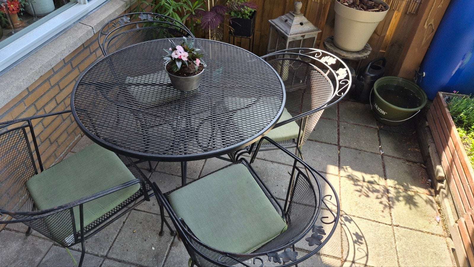 Gietijzeren tuinset: tafel met 4 stoelen, Ophalen, Gebruikt, Tuinset, Eettafel