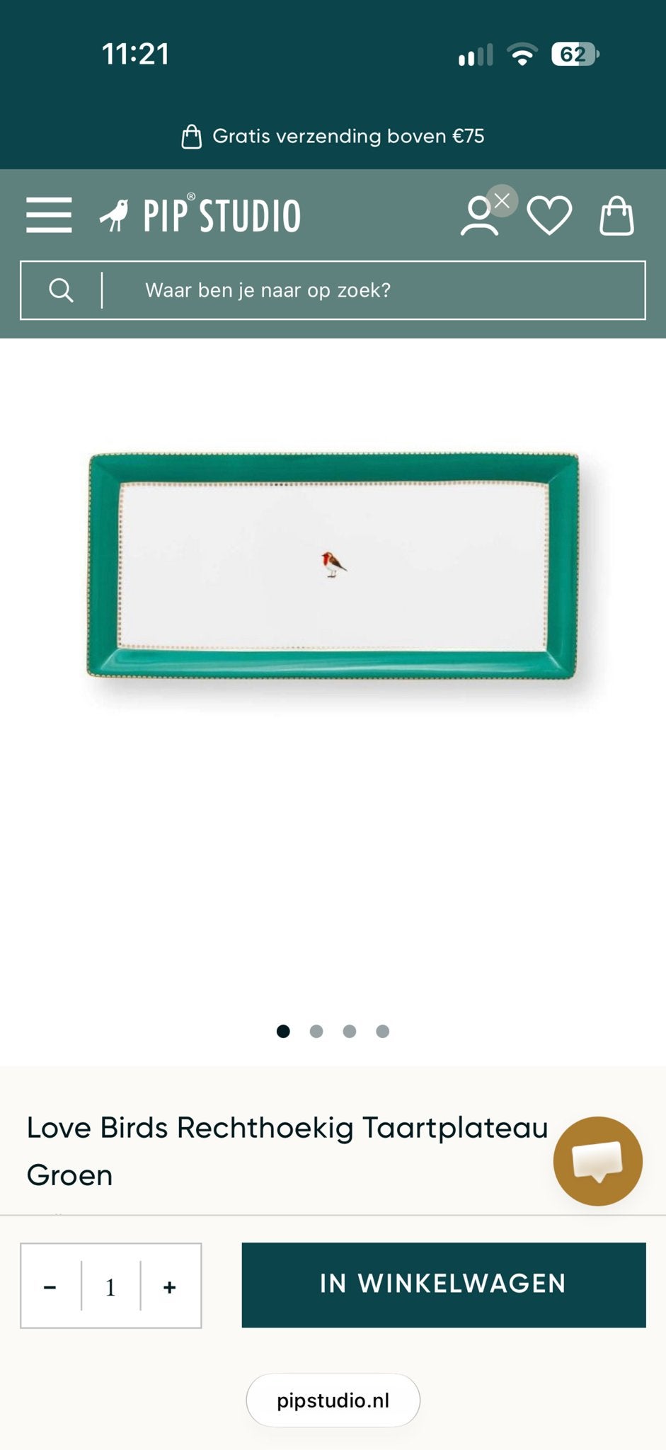 3x Pip Studio Love Birds Rechthoekig Taartplateau Groen, Ophalen, Pip Studio, Zo goed als nieuw, Modern