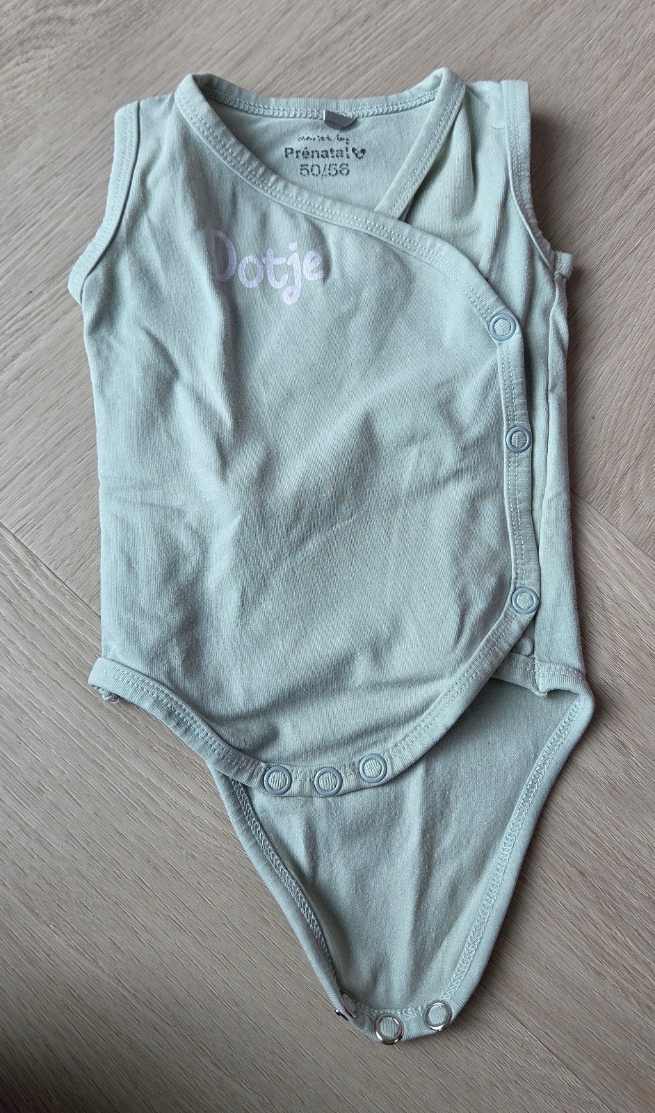 Prenatal mintgroene, mouwloze overslagromper maat 50/56, Kinderen en Baby's, Babykleding | Maat 56, Nacht- of Onderkleding, Gebruikt