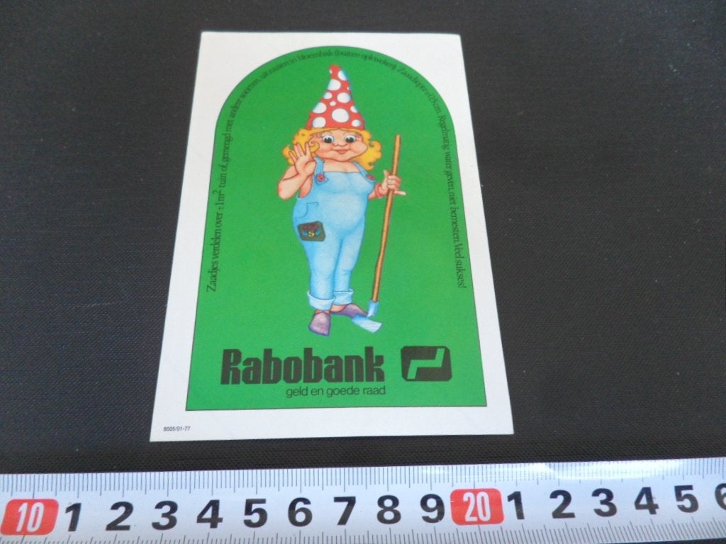sticker rabobank strip kabouter meisje tuinbroek schoffel *, Ophalen, Zo goed als nieuw
