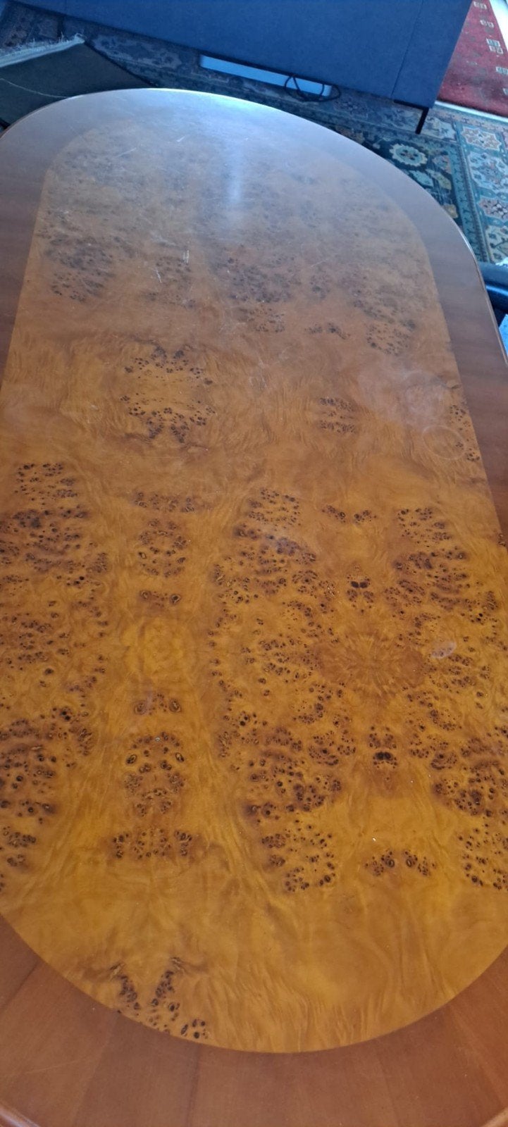 Ovale eettafel met wortelnoten blad,6 personen, Antiek en Kunst, Antiek | Meubels | Tafels, Ophalen of Verzenden