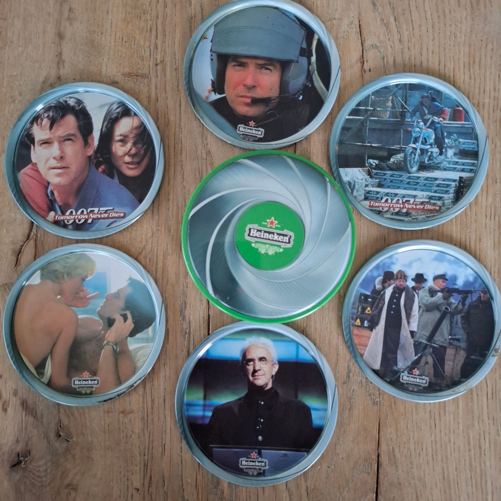 HEINEKEN ONDERZETTERS BLIK 007  tomorrow never dies, Ophalen of Verzenden, Gebruikt, Heineken
