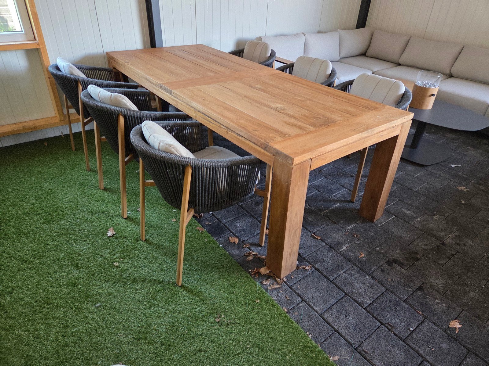 TEAK HOUTEN TAFEL 240X100CM MET 6 DININGSTOELEN Aluminium, Ophalen, Nieuw
