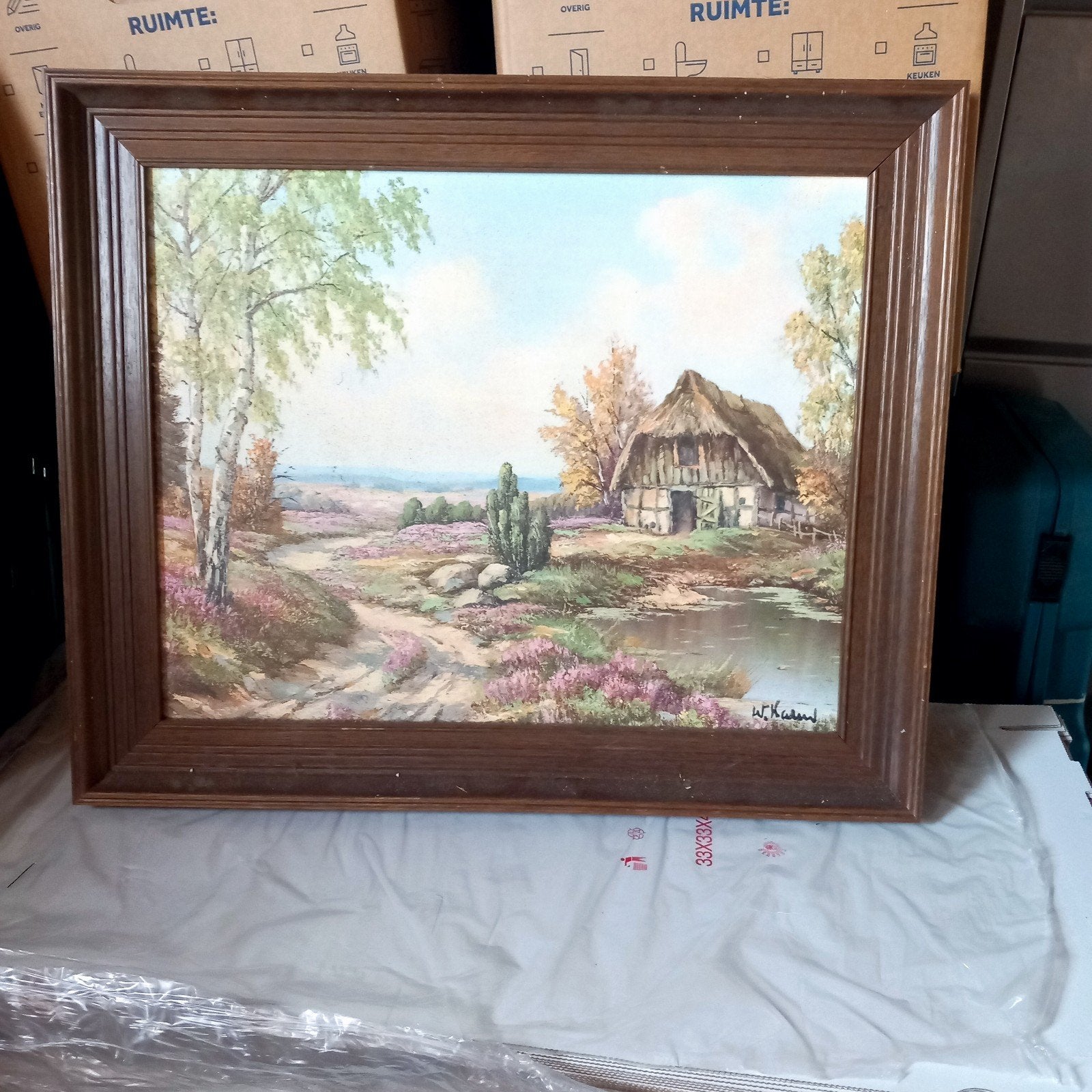 Schilderij Landschap met Boerderij en Heide, Ophalen, Doek, Realistisch, Landschap
