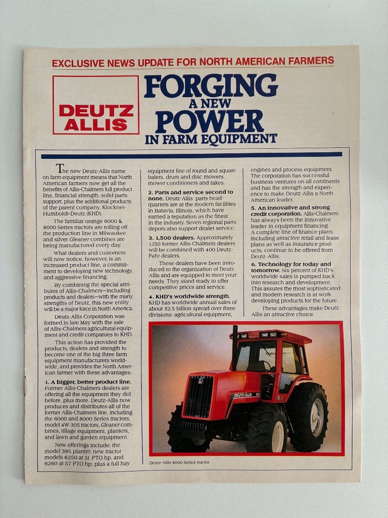 Deutz Allis News trekker tractor folder brochure, Ophalen of Verzenden, Gelezen