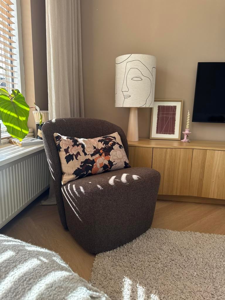 Fauteuil - Lofty - Vtwonen x WOOOD - Bouclé, bruin, Ophalen, Zo goed als nieuw, 50 tot 75 cm
