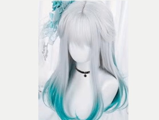 Prachtige anime cosplay pruik blauw wit synthetisch, Ophalen of Verzenden, Nieuw