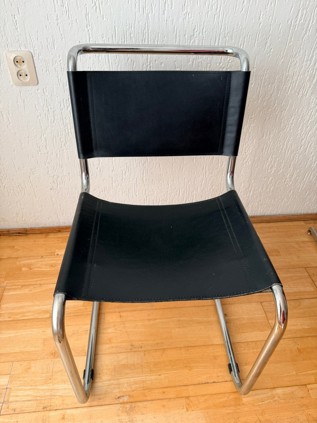 Vintage buisframe sledestoel – Bauhaus stijl Mart Stam S33, Ophalen, Gebruikt, Zwart, Leer