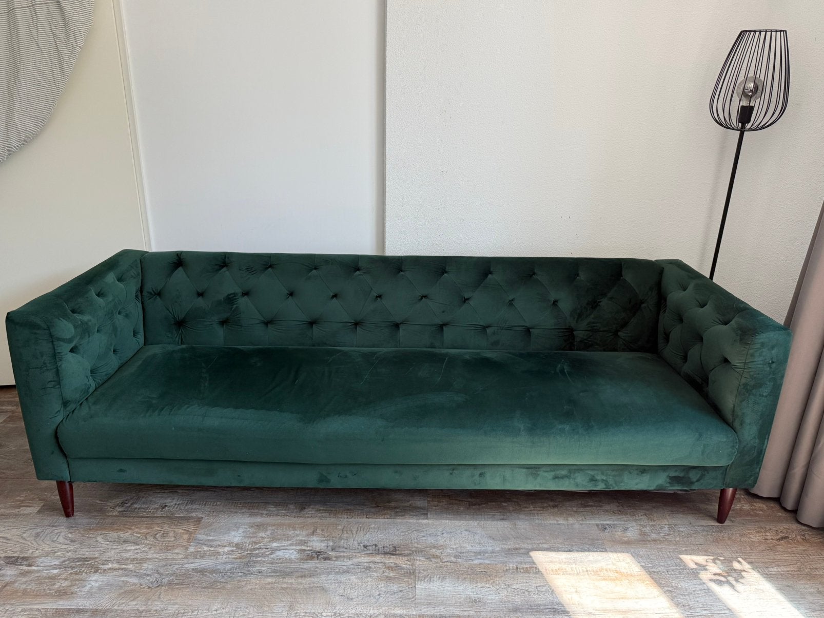 Groene velvet bankstel te koop in zeer goede staat, Ophalen, Gebruikt, Driepersoons, 75 tot 100 cm