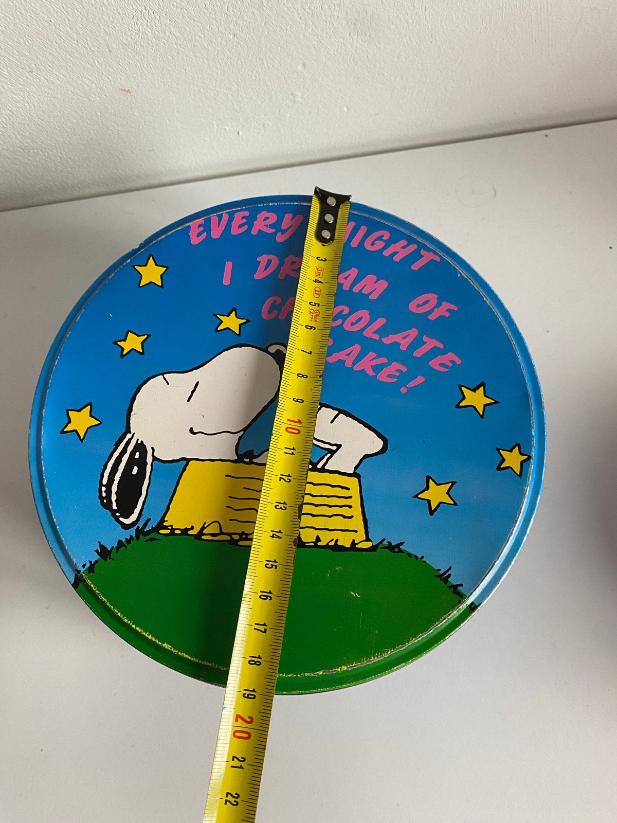 Vintage Snoopy blik - Every Night I Dream of Chocolate Cake, Verzamelen, Blikken, Ophalen of Verzenden, Gebruikt, Overige, Overige merken