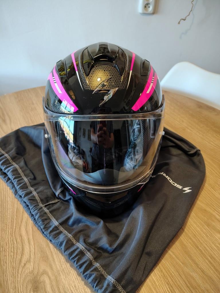 Scorpion EXO-491 Motorhelm Zwart/Roze - Zo goed als nieuw, Overige merken, Dames, Ophalen of Verzenden, Integraalhelm