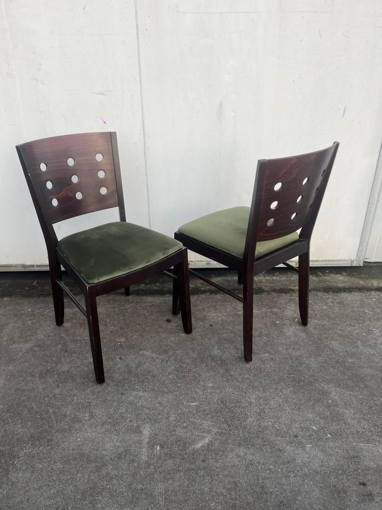 6 stuks houten horeca bistro cafe stoelen, Huis en Inrichting, Stoelen, Ophalen, Gebruikt, Bruin, Stof