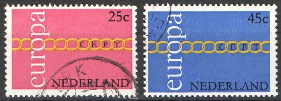 Nederland NVPH nr 990/1 gestempeld Europazegels 1971, Ophalen of Verzenden, Na 1940, Gestempeld
