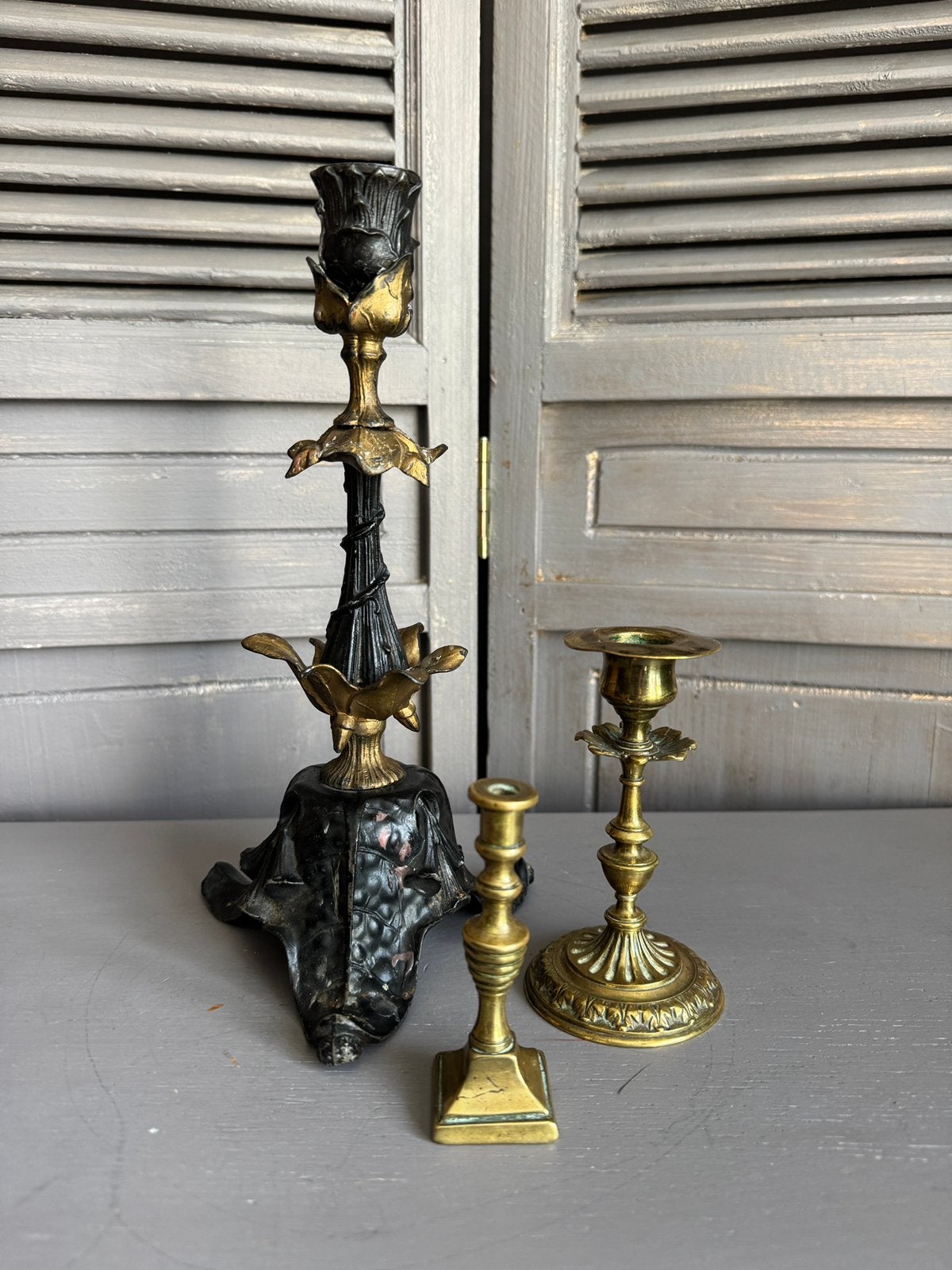 Antieke kandelaars brons en koper divers, Antiek en Kunst, Ophalen of Verzenden, Koper of Brons