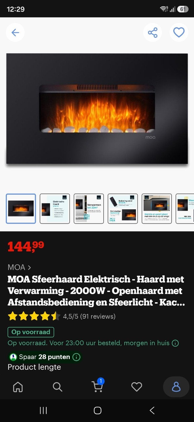 MOA Sfeerhaard Elektrisch - 2000W, Ophalen, Zo goed als nieuw, Hangende haard, Elektrische haard