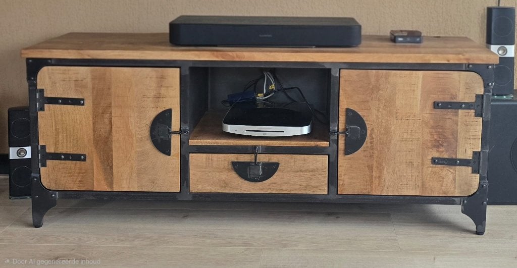 Industriële TV-meubel L152/H60/D41 - Hout en Metaal, Huis en Inrichting, Gebruikt, 150 tot 200 cm, Minder dan 100 cm, Industrieel